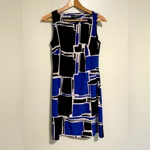 Lauren Ralph Lauren Geometric Dress Sleeveless Crewneck Black & Blue Size‎ 4